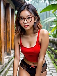 Sensual brunette in Ubud shows off her DD breasts under the warm Indonesian sun